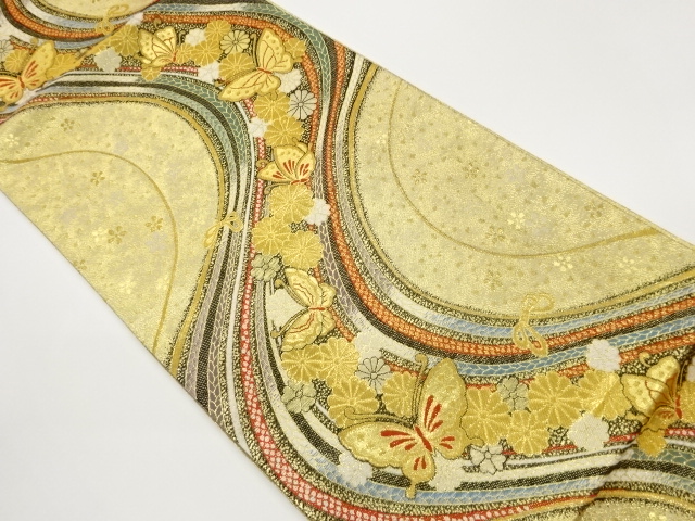 JAPANESE FUKURO OBI / WOVEN KIKU & BUTTERFLY